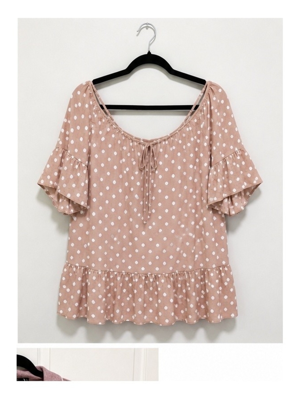 Mustard Seed Dusty Rose Polka Dot Tie-Front Ruffle Cottage Core M Blouse